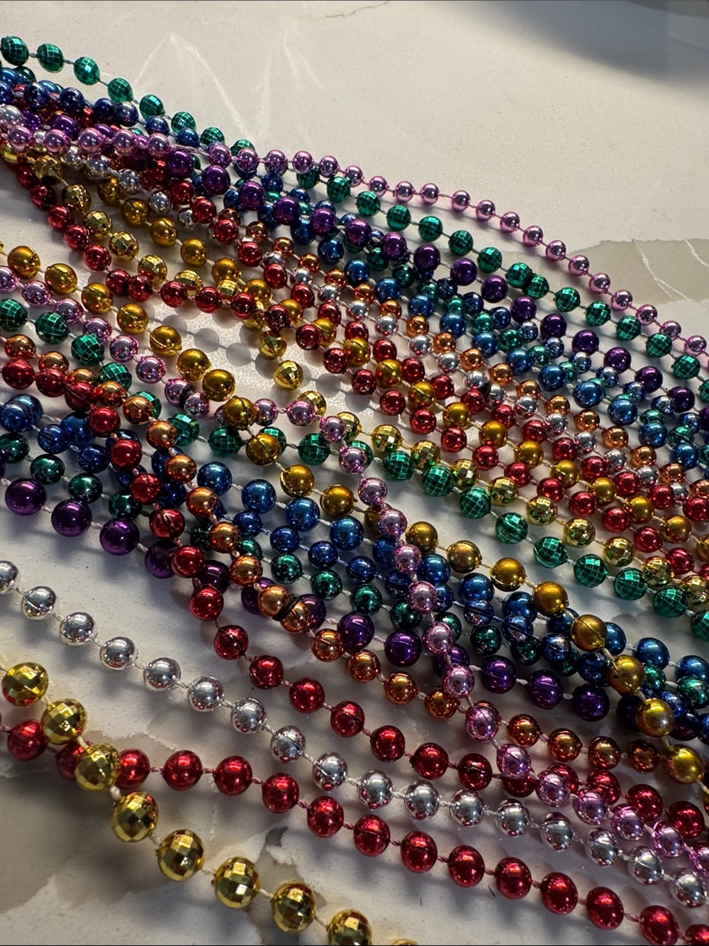 12 Multicolor Metallic Bead Necklaces Party Mardi Gras Strings - Picture 2 of 2
